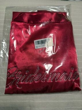Amazon Women's Satin Robe in Red with Rhinestone Script